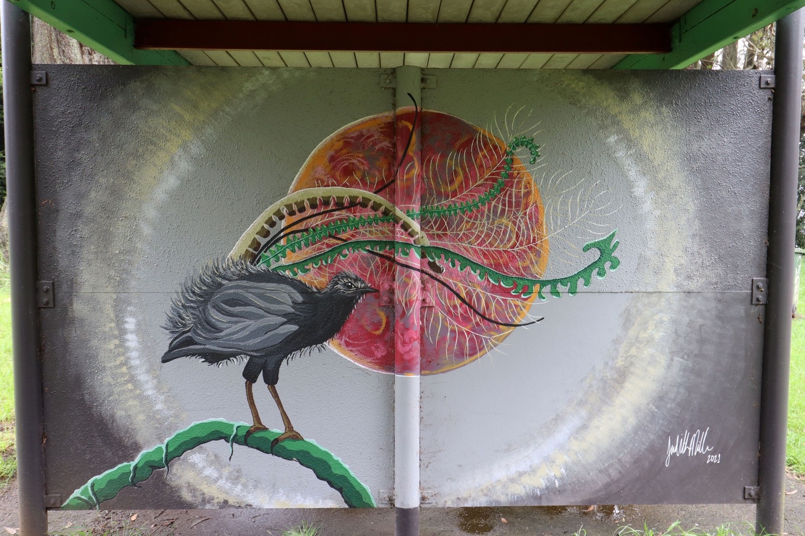 Lyrebird and Blood Moon by Judy Miller | Street Art NSW
