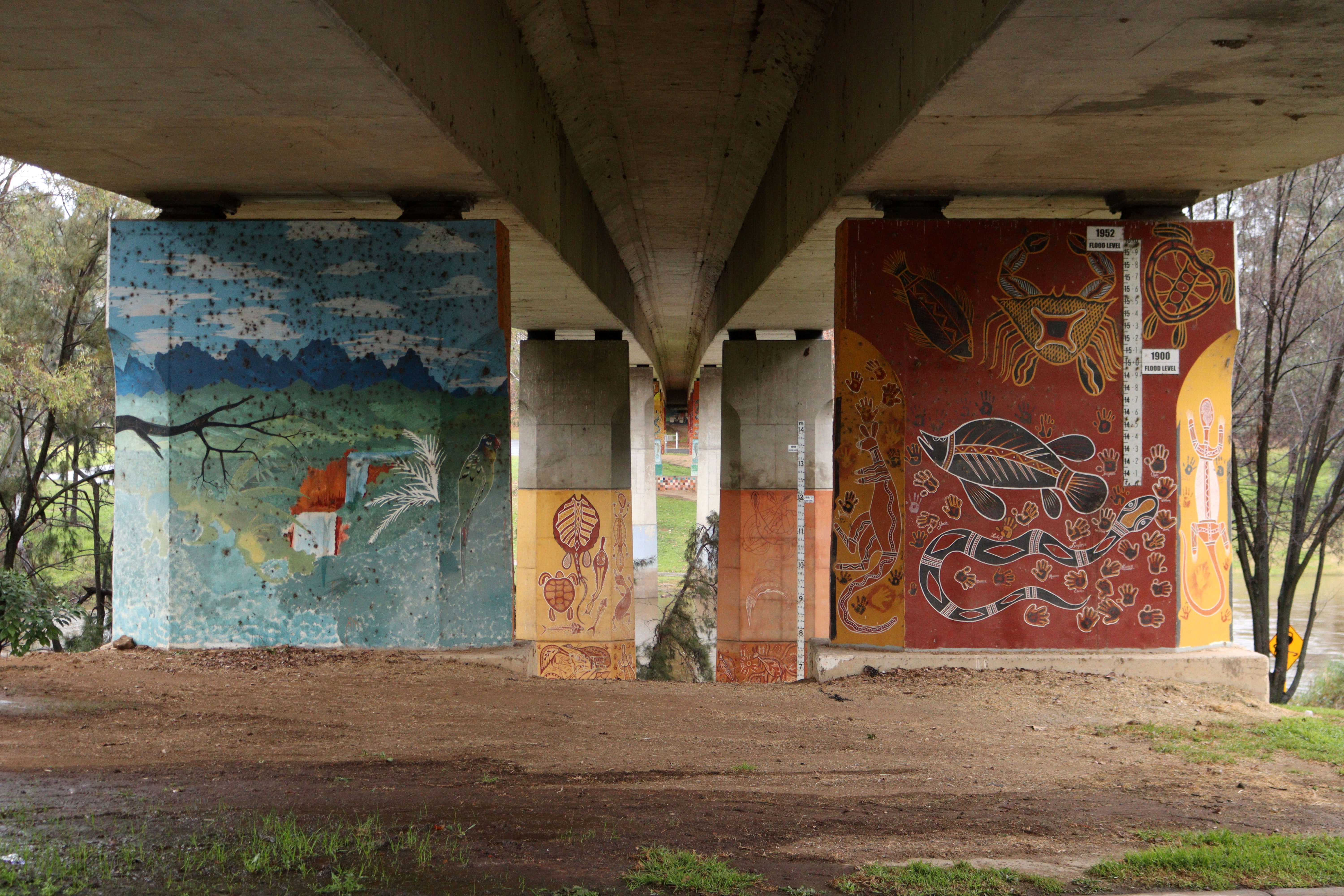 Cowra Bridge Pylons by Kym Freeman | Street Art NSW
