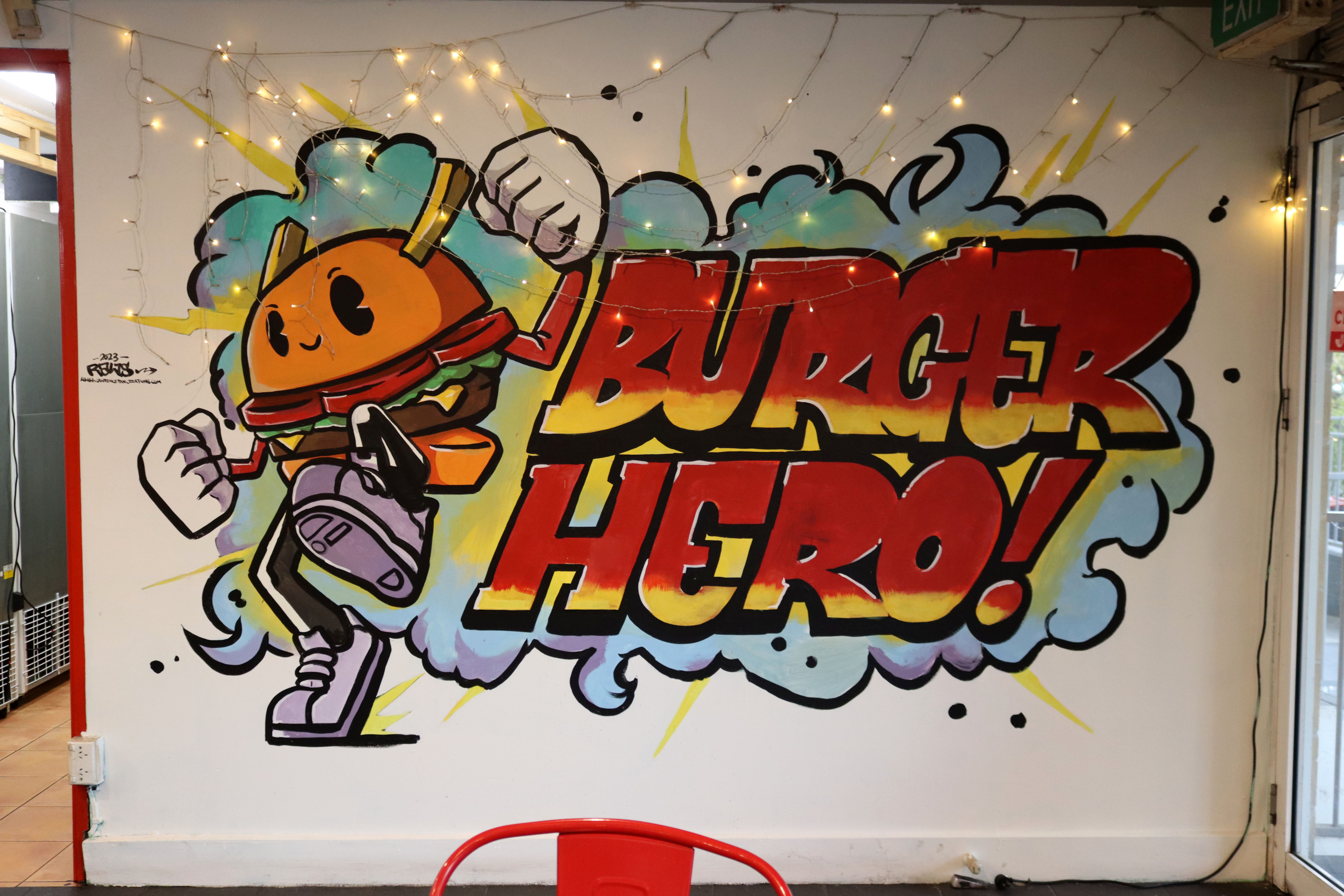 Burger Hero by Lawrence Tan | Street Art NSW