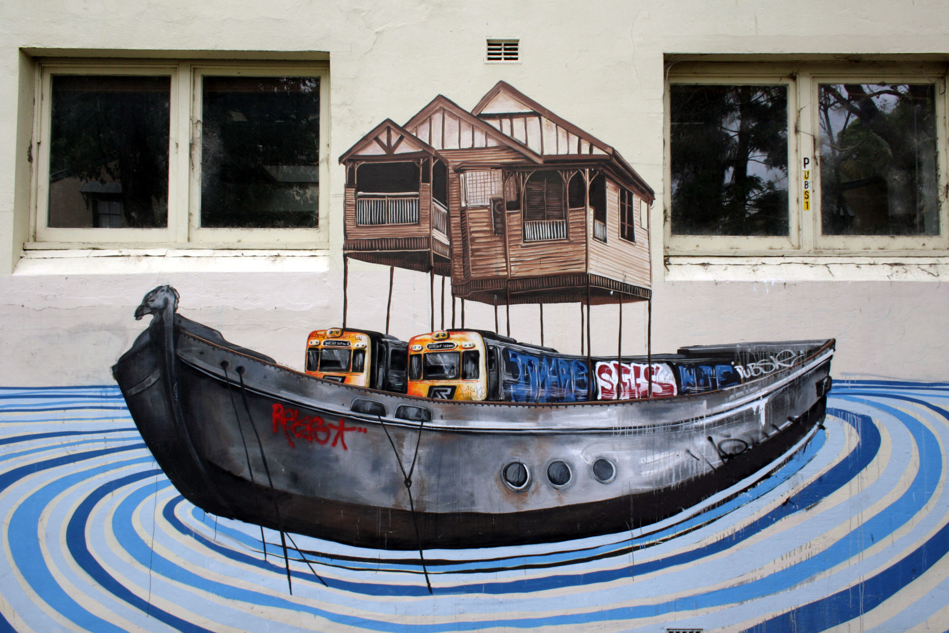 Brisbane Flood Refugee Boat by Fintan Magee | Street Art NSW