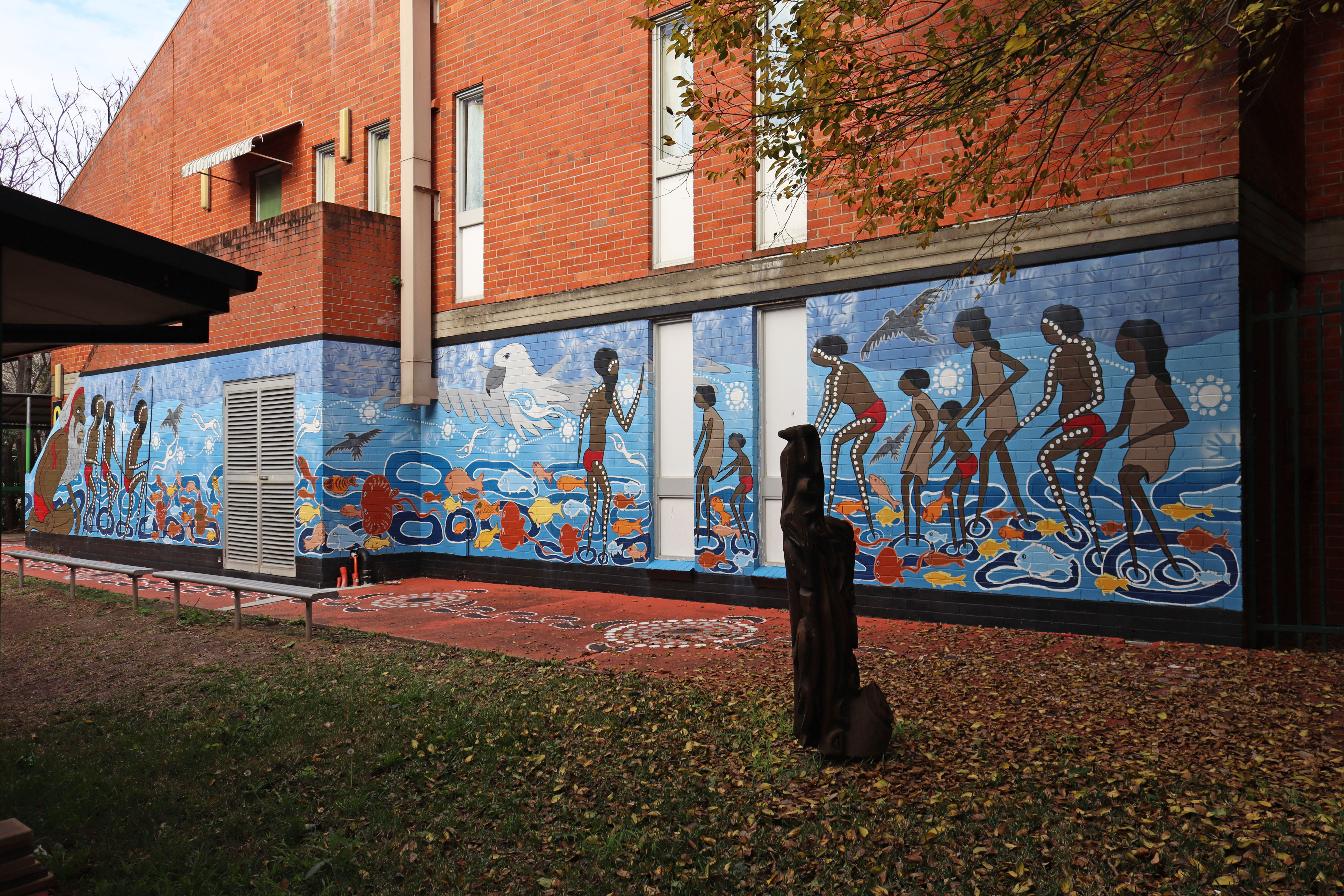 Fish Dance Mural by Uncle Russell Saunders | Street Art NSW