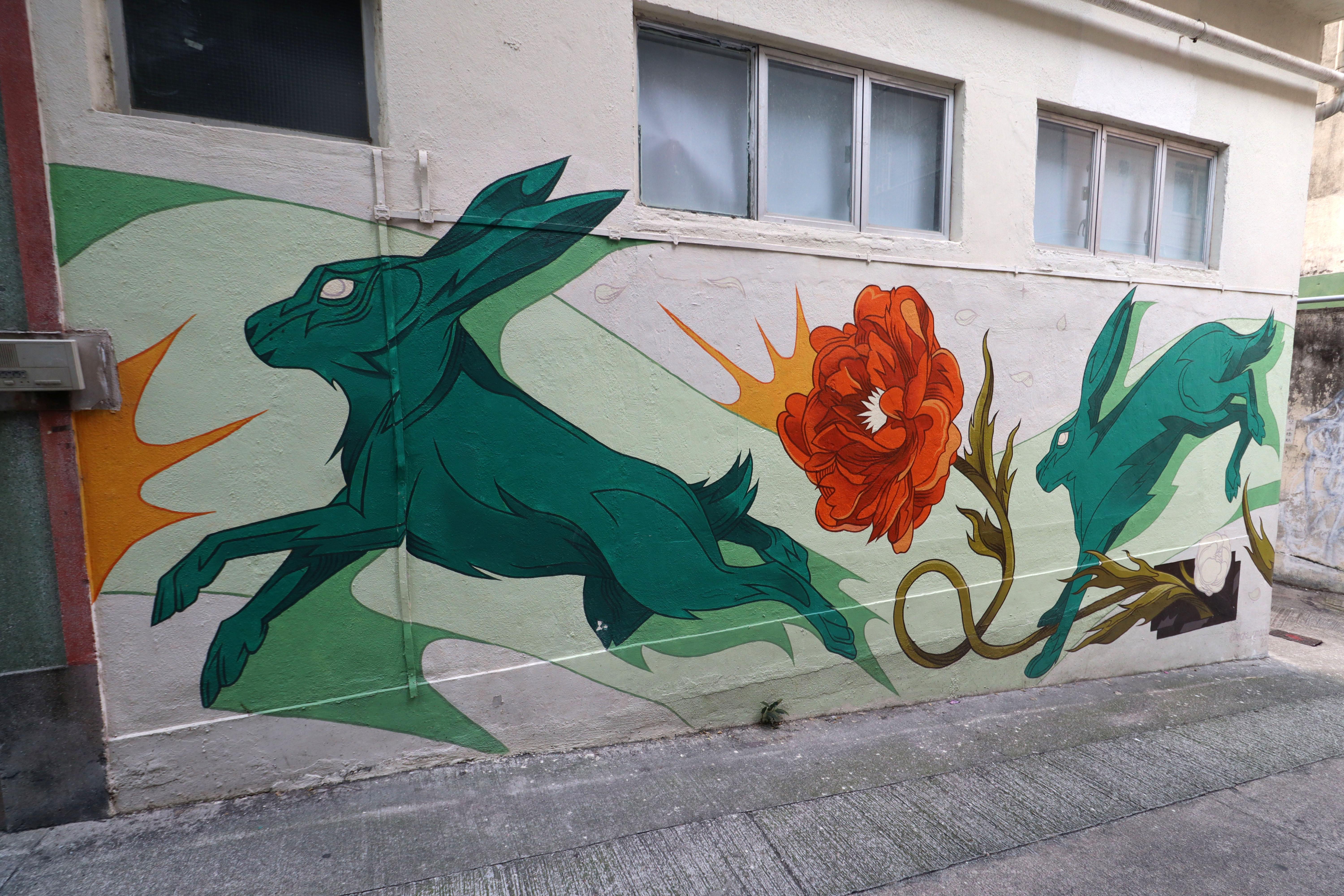 Jade Rabbits With Peonies by Mára Čmára | Street Art NSW