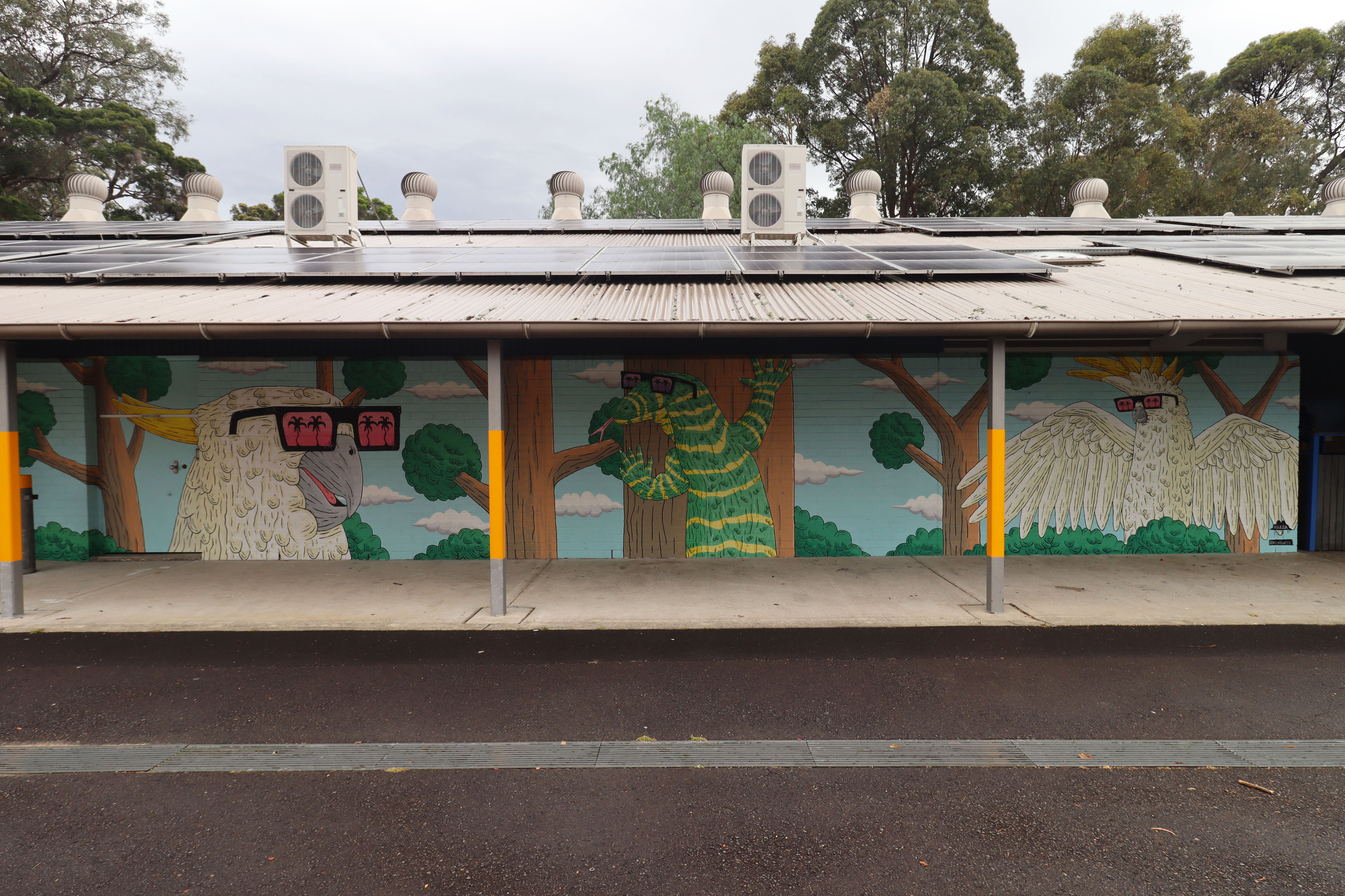 Cockatoos and Goannas by Mulga | Street Art NSW