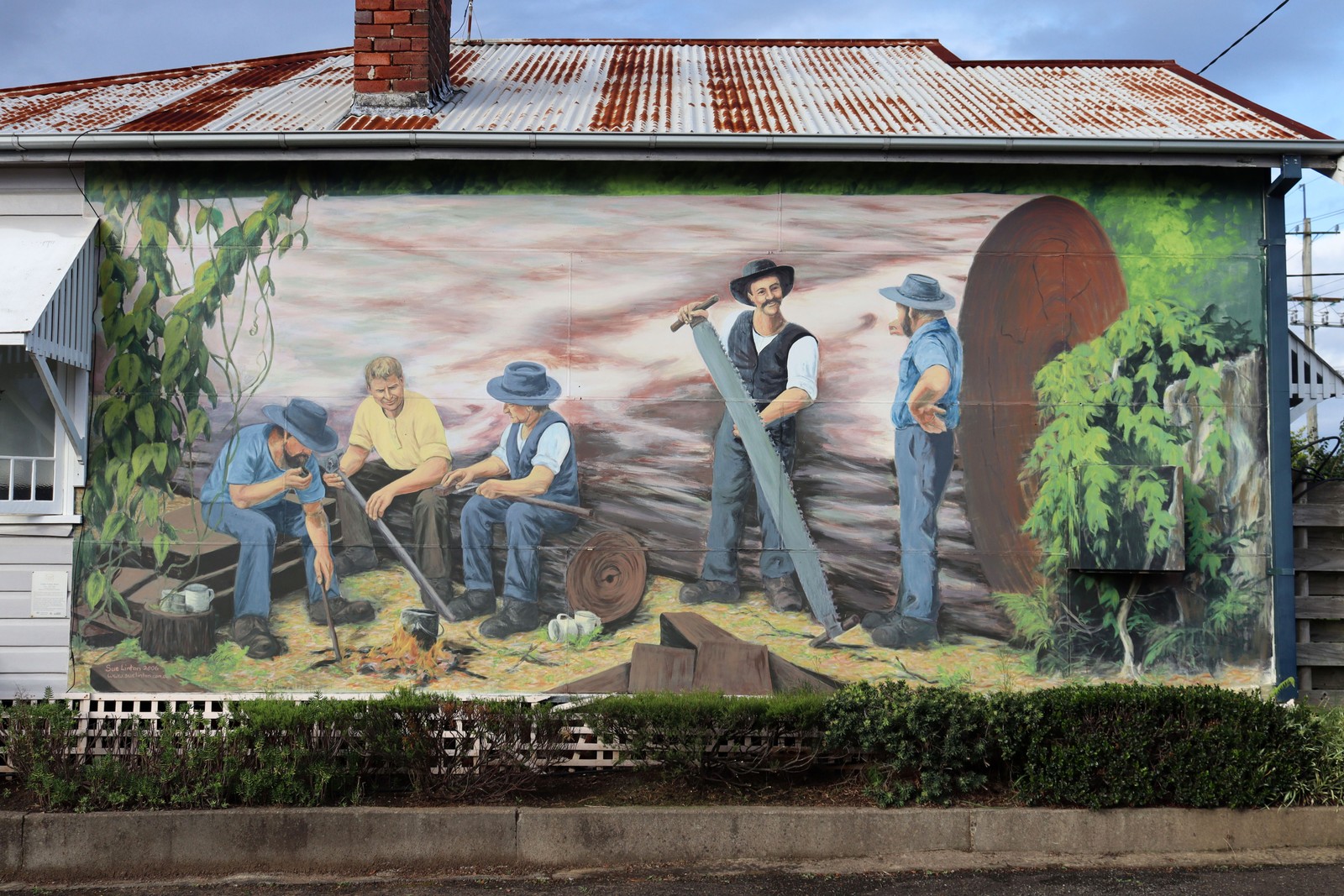Timber Cutters Mural by Sue Linton | Street Art NSW