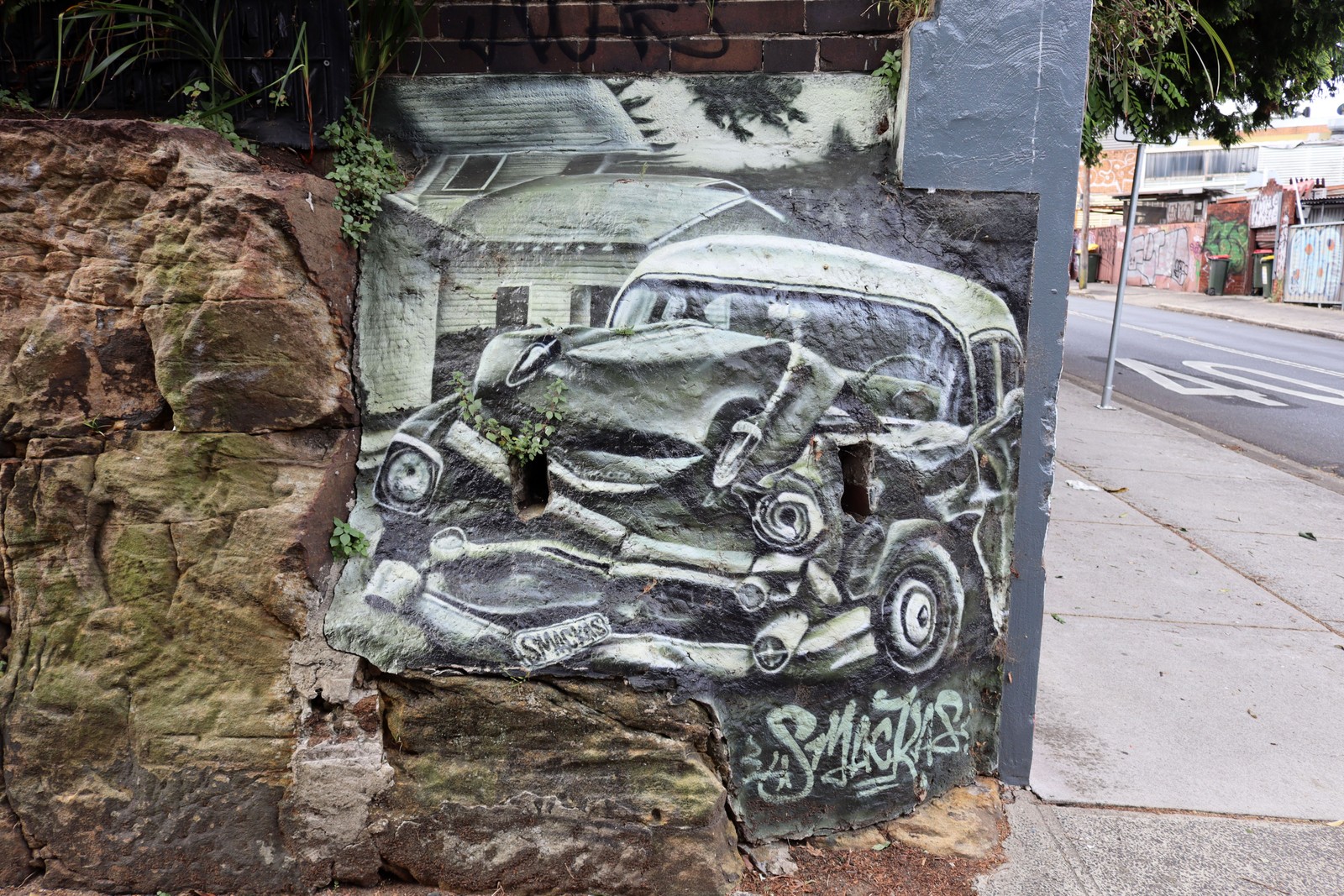 Smashed Up Chevy by Smackas | Street Art NSW